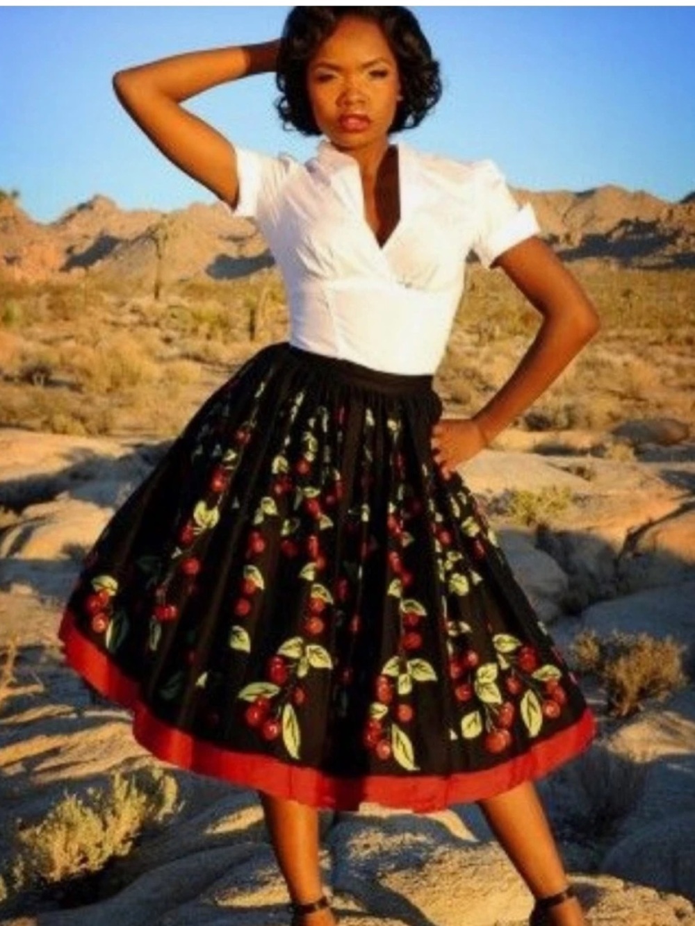 NWT PINUP COUTURE Cherries JENNY Full GATHERED Swing Skirt Sz 2XL Classic Retro
